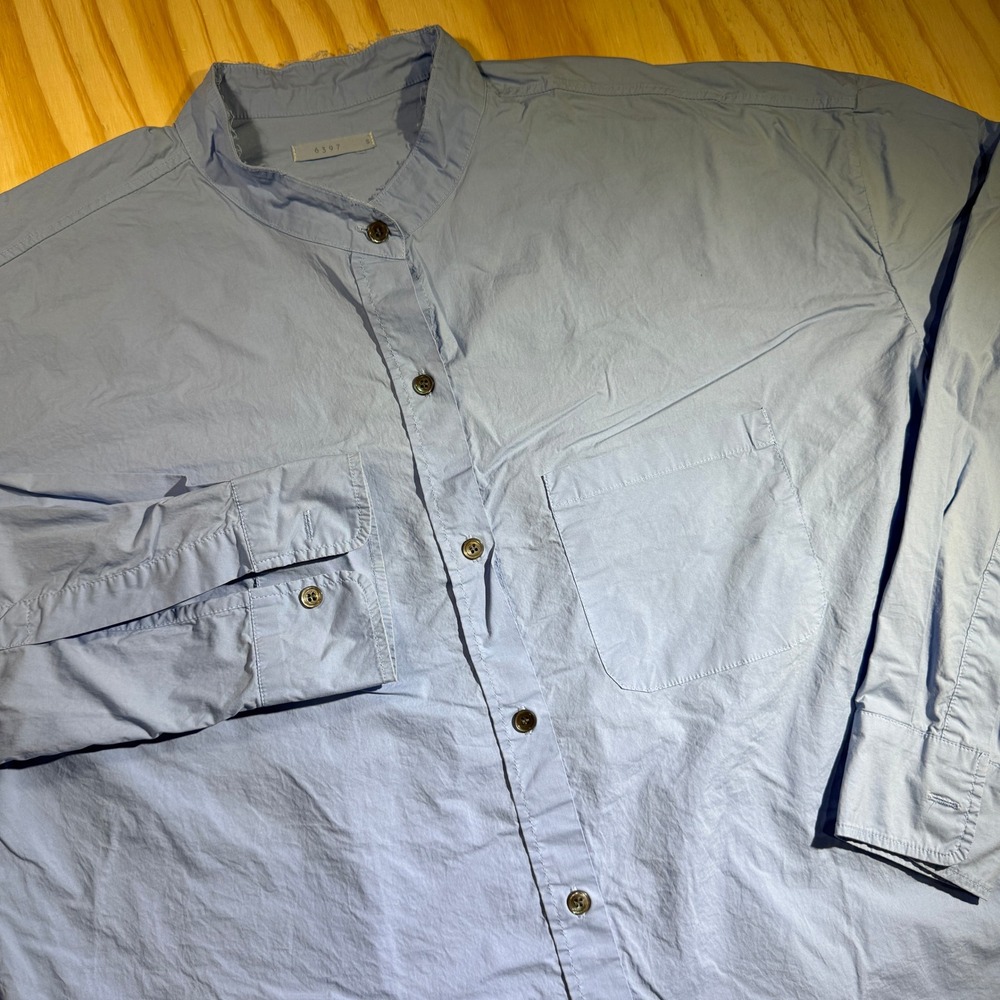 6397 Women's Light Blue Cotton Mandarin Collar Long Sleeve Poplin Shirt Size S - Picture 1 of 6